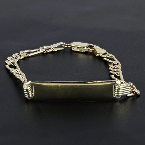14K Yellow Gold Figaro ID Bracelet - Picture 1 of 6